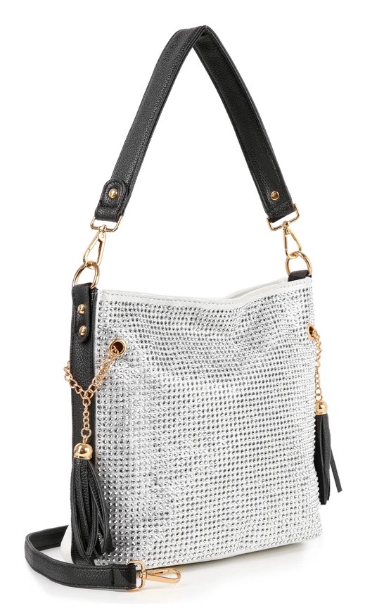 Silver and black shoulder bag