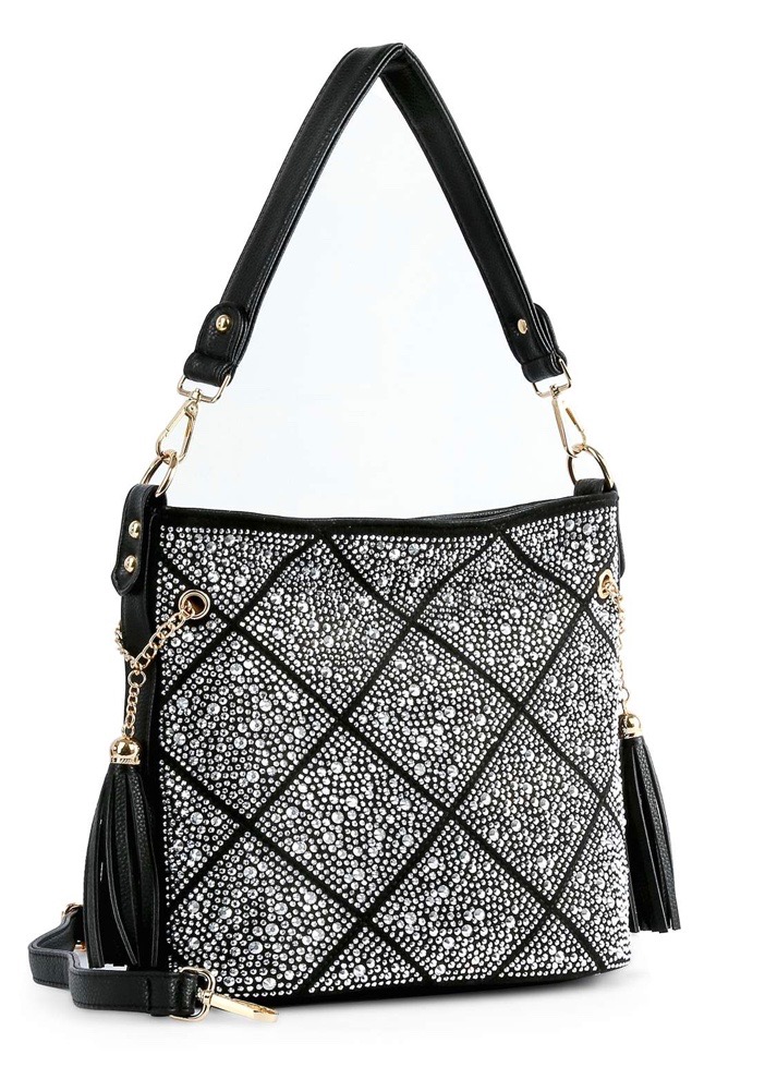 Black butterfly rhinestone handbag