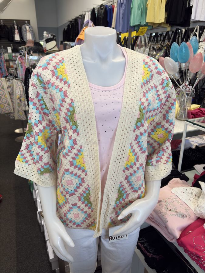 Pastel crochet granny square cardigan