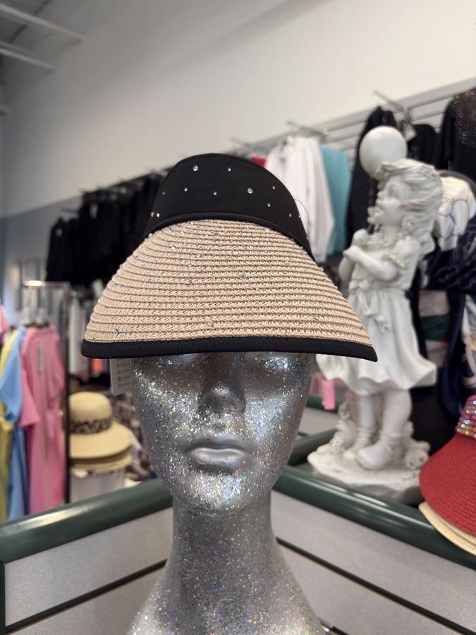 Black and straw rhinestone visor