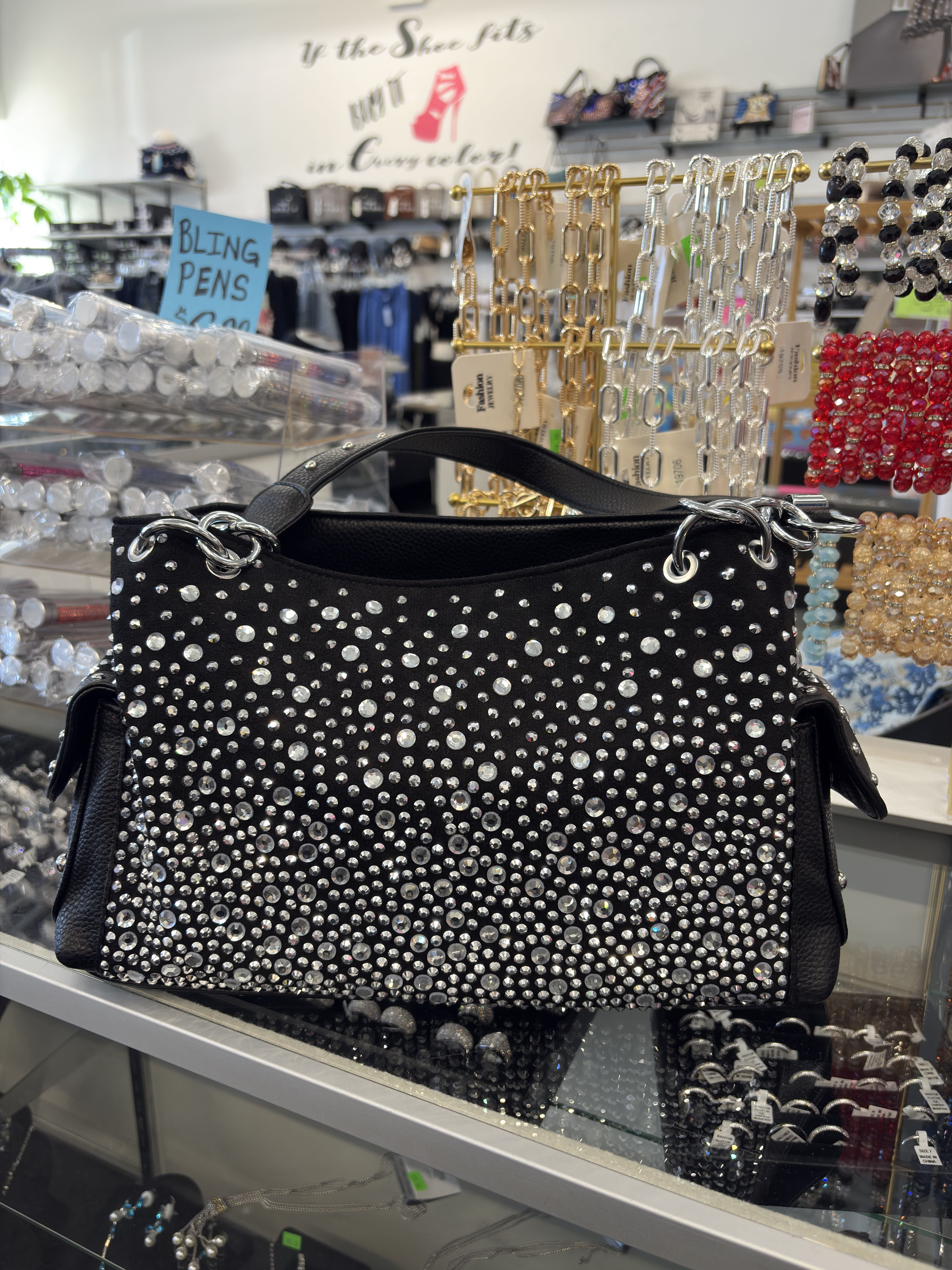 Cream rhinestone shoulder bag